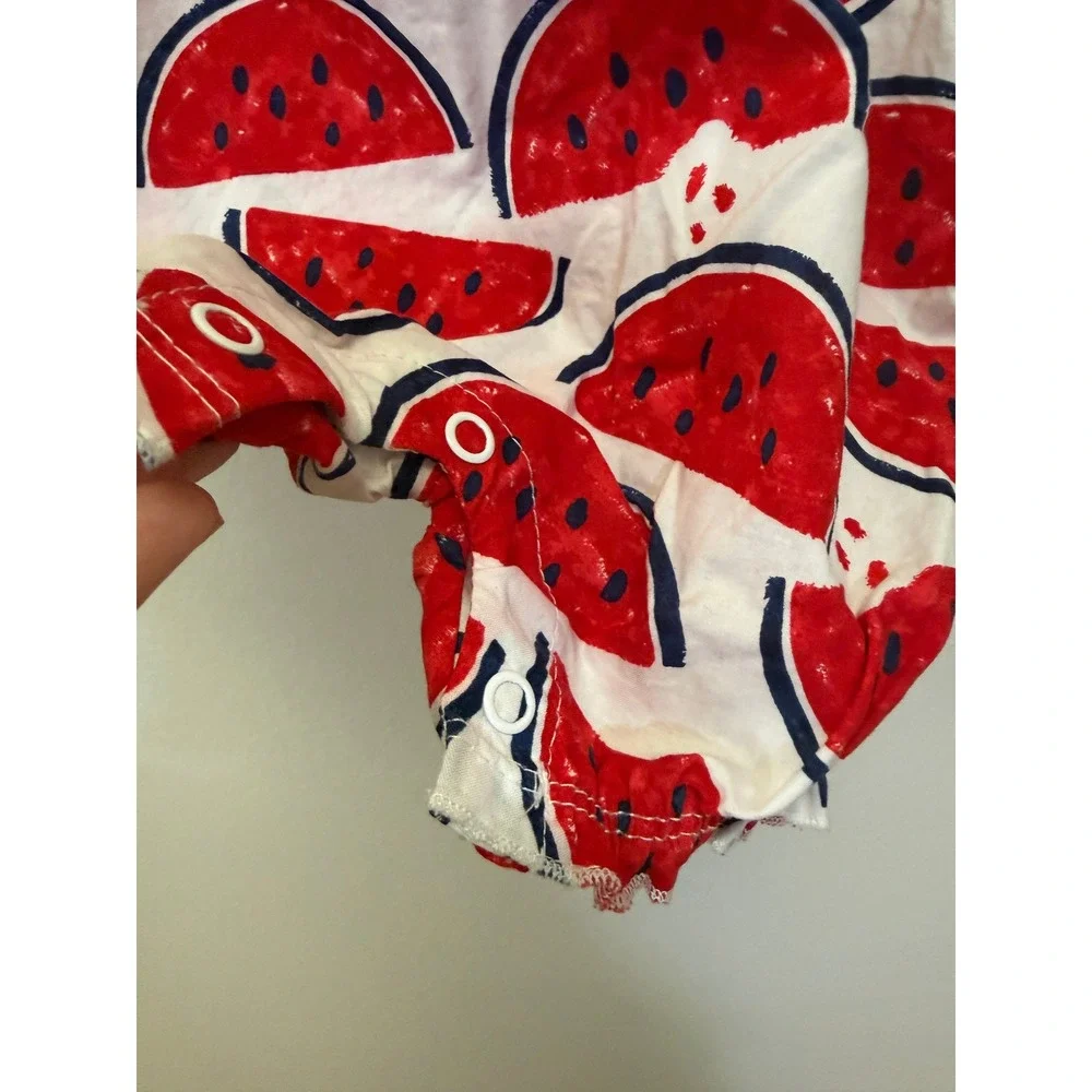 Carter's Watermelon Romper Baby Girl 18M Red White Ruffle Sleeveless - Picture 4 of 5
